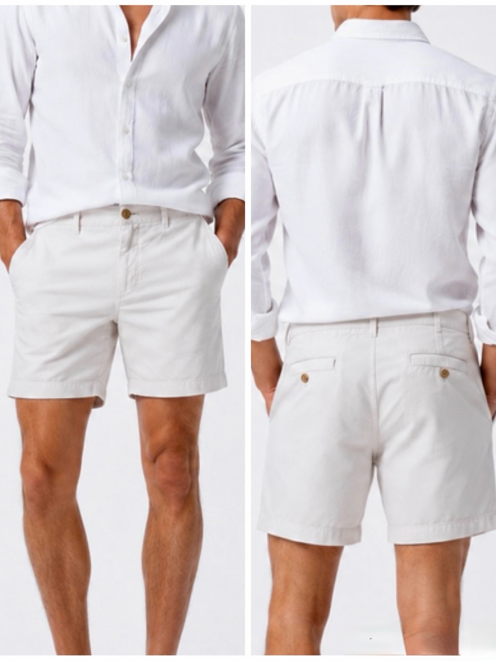 WASHED STONED & BEATEN Men’s Flat Front Chino Shorts - Light Khaki Cream